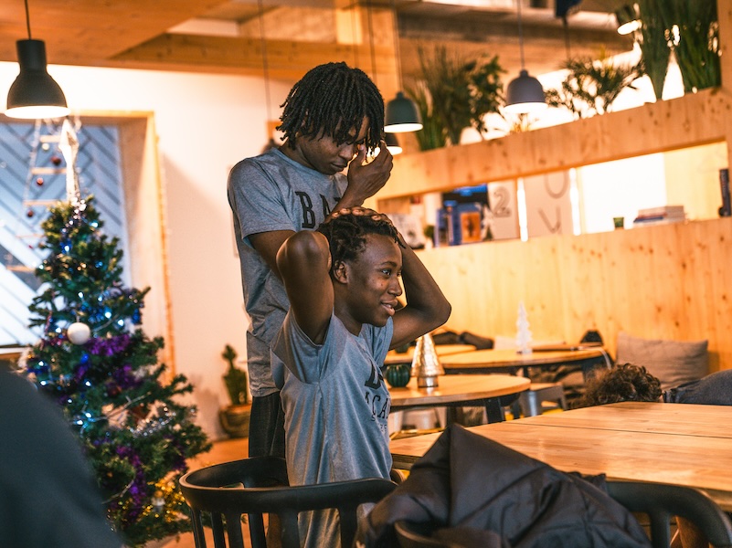 two student-athletes after training